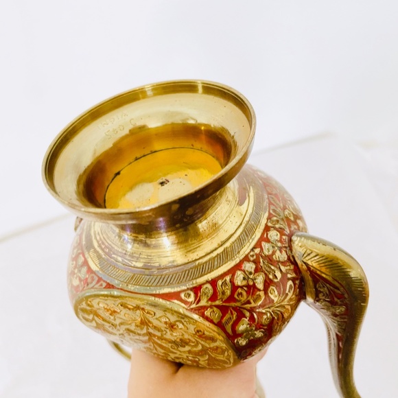 SOLD. Vintage India Brass & Enamel Tea Pot or Wine Pitcher EUC - Picture 8 of 8